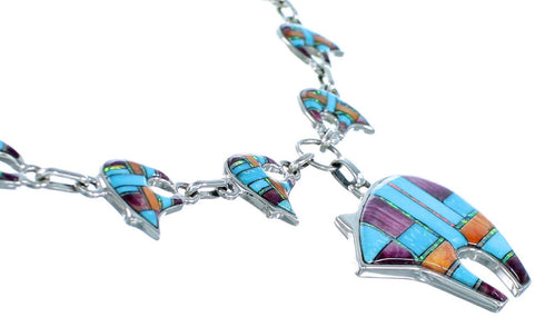 Turquoise Multicolor Sterling Silver Bear Link Necklace Set HS28660